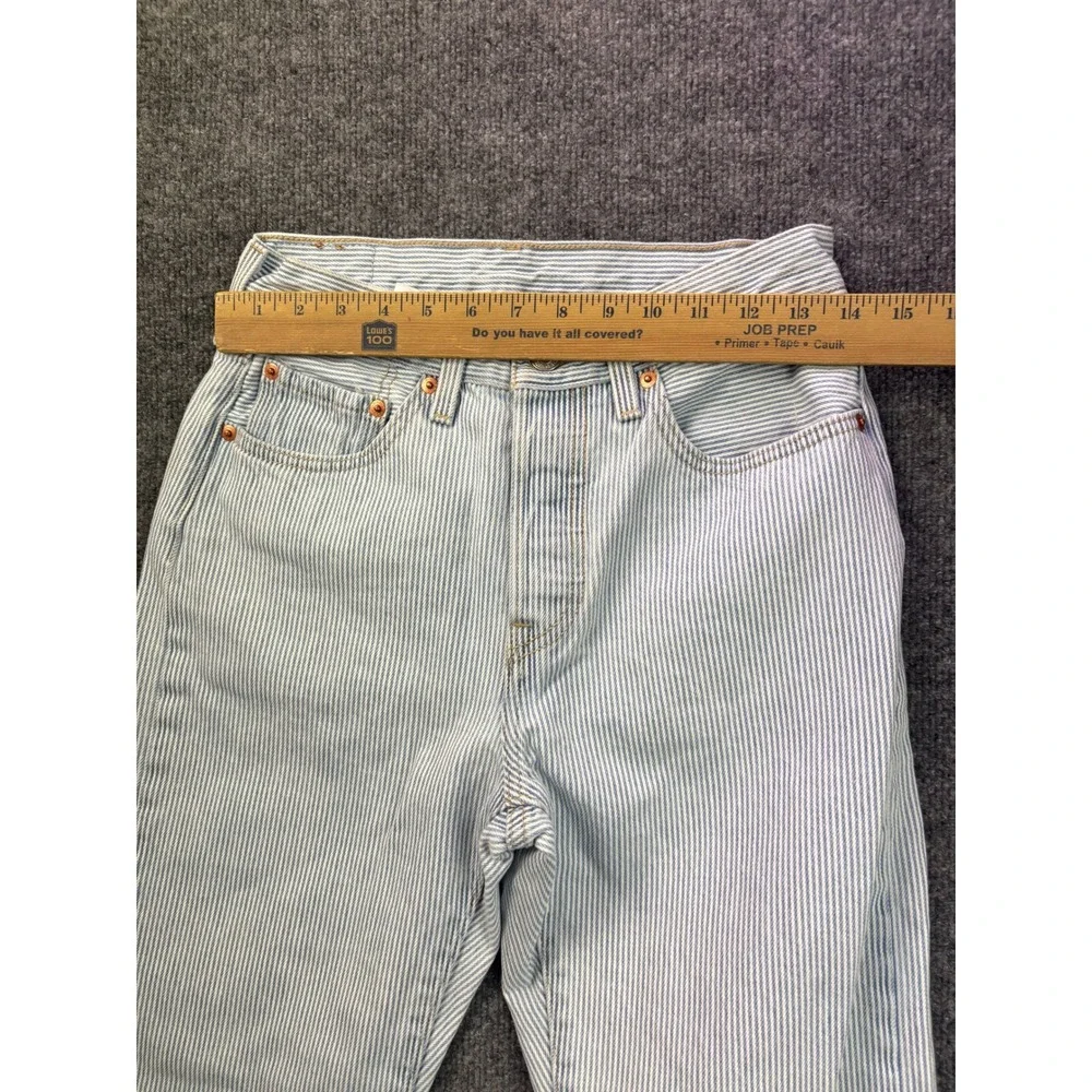 Levi's 501 Jeans Womens 28 Blue White Hickory Stripe High Rise Straight Leg